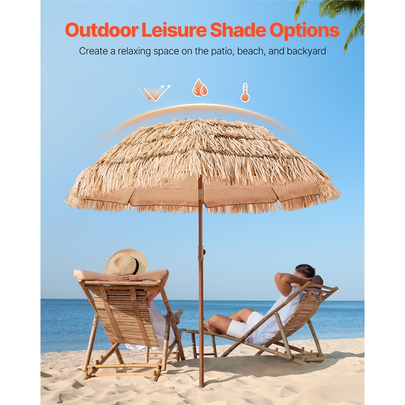 6ft Hawaiian Style Thatched Patio Umbrella with Tilt Natural Polypropylene