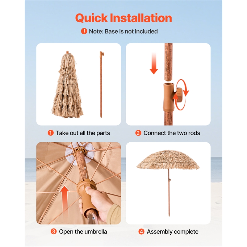 6ft Hawaiian Style Thatched Patio Umbrella with Tilt Natural Polypropylene