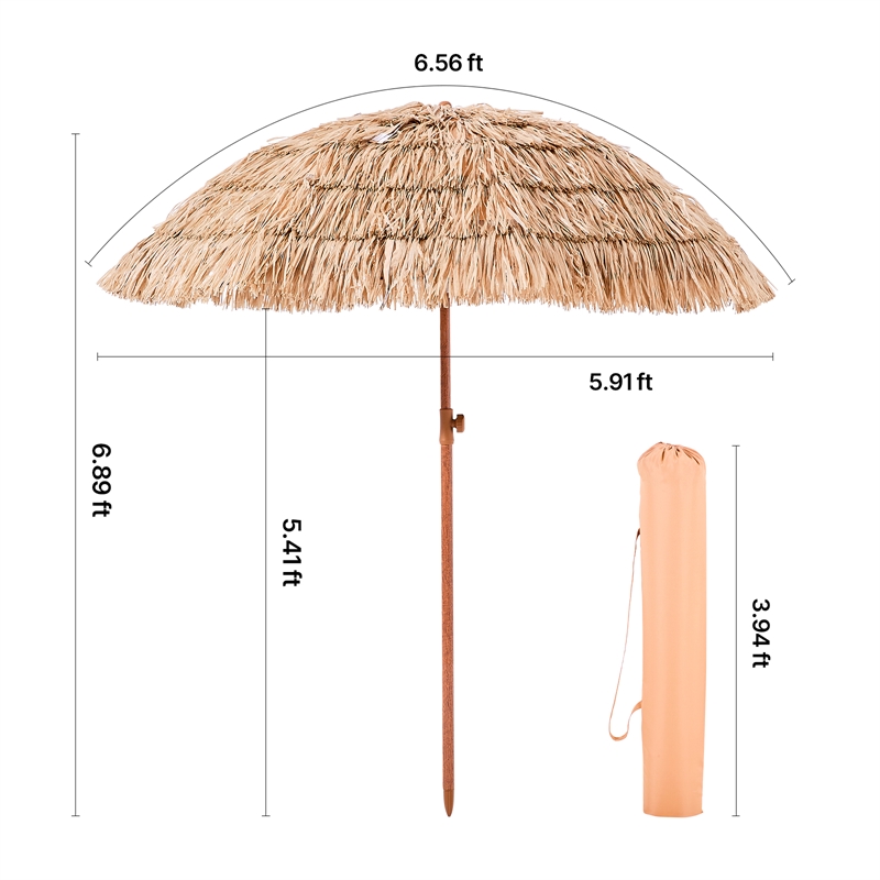 6ft Hawaiian Style Thatched Patio Umbrella with Tilt Natural Polypropylene