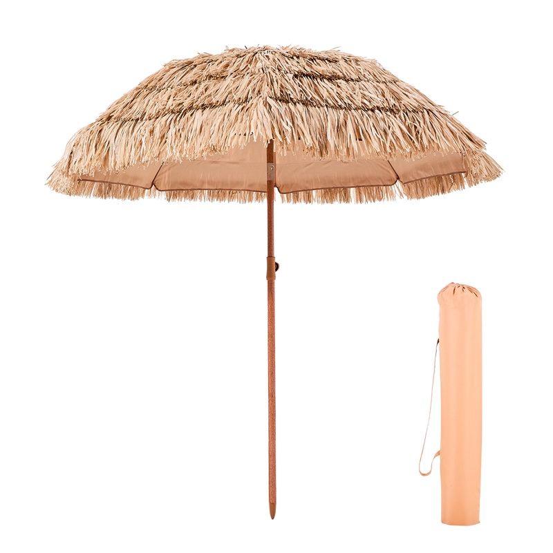 6ft Hawaiian Style Thatched Patio Umbrella with Tilt Natural Polypropylene