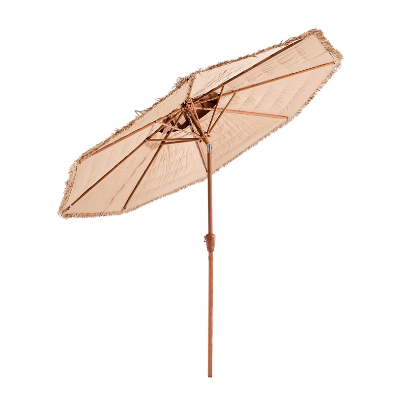9 Ft Natural Thatched Patio Umbrella with Tilt & Crank No Base