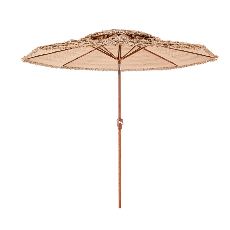 9 Ft Natural Thatched Patio Umbrella with Tilt & Crank No Base