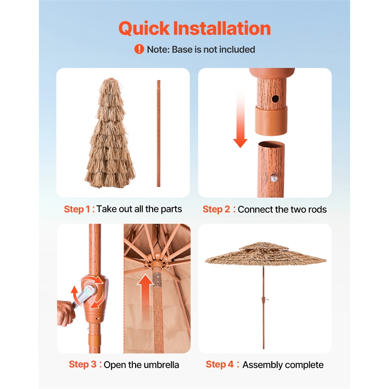 9 Ft Natural Thatched Patio Umbrella with Tilt & Crank No Base