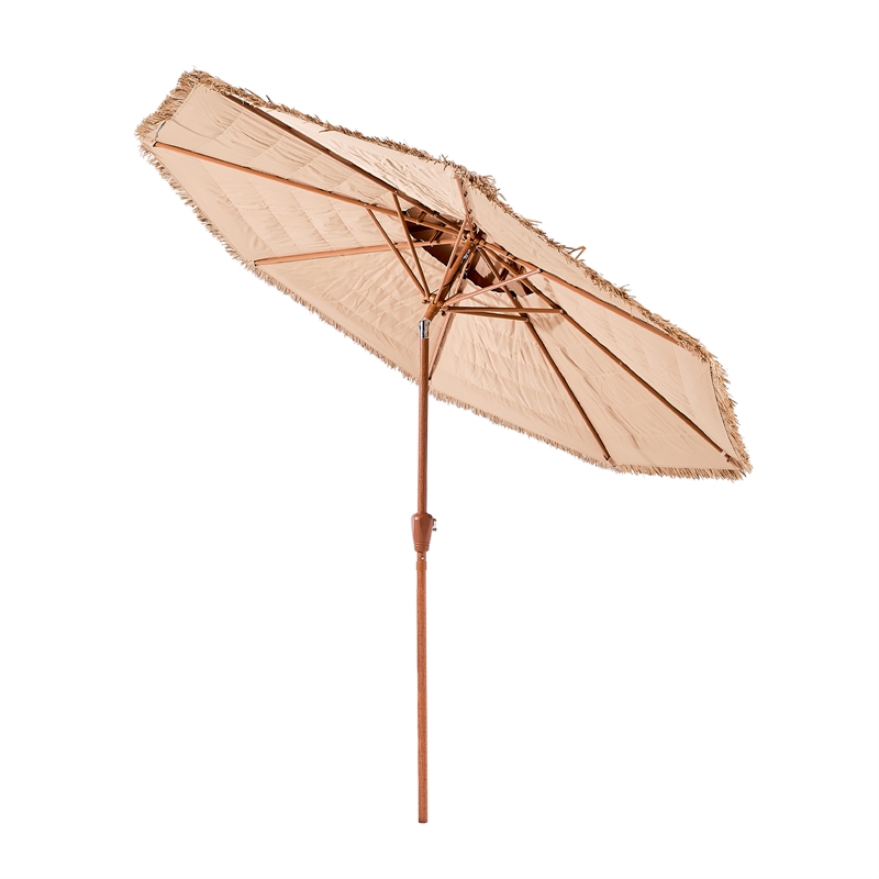 9 Ft Natural Thatched Patio Umbrella with Tilt & Crank No Base