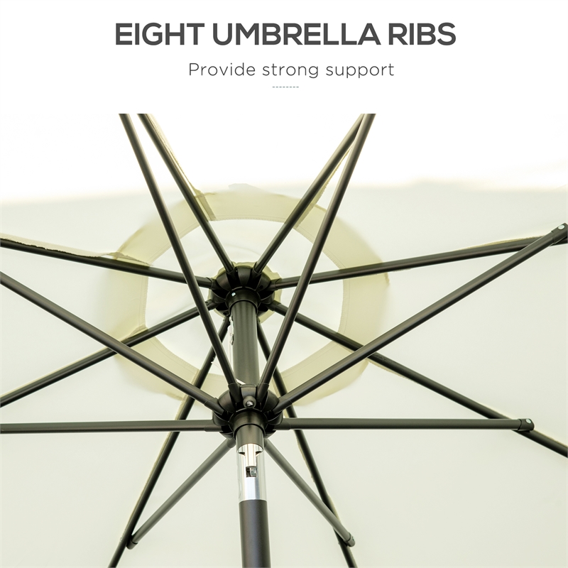 9ft Cream White Patio Umbrella with Tassels Tilt & Crank Polyester Canopy