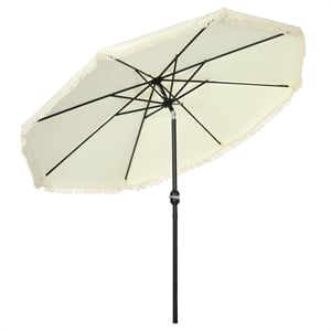9ft Cream White Patio Umbrella with Tassels Tilt & Crank Polyester Canopy