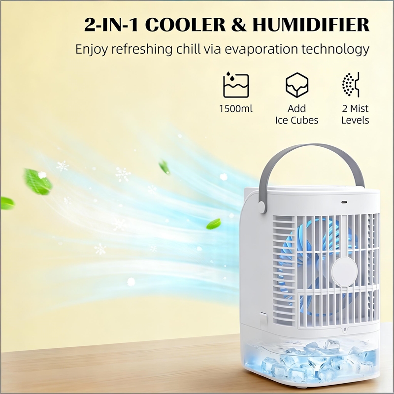 4 in 1 White ABS & Polypropylene Mini Air Cooler Humidifier with LED Light