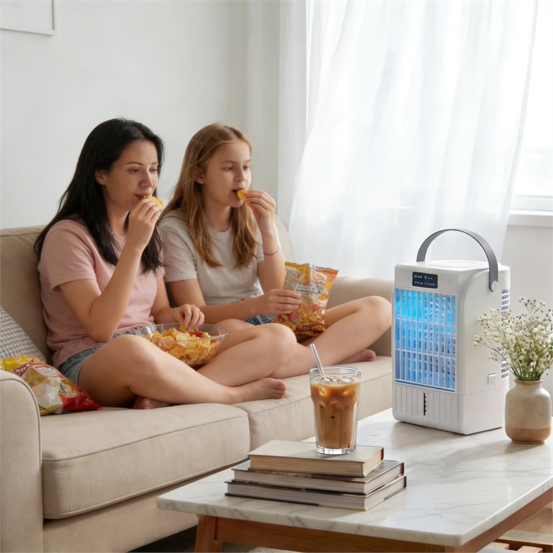 4 in 1 White ABS & Polypropylene Mini Air Cooler Humidifier with LED Light