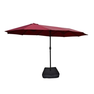 15 x 9ft Red Metal Double-Sided Patio Umbrella with 48 LED Lights  Base