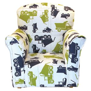 brighton home furniture dump truck cotton fabric toddler rocker in white/green