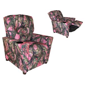 dozydotes contemporary cup holder cotton kid recliner in pink camouflage