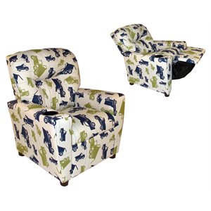 dozydotes contemporary cup holder cotton kid recliner in green/blue/white