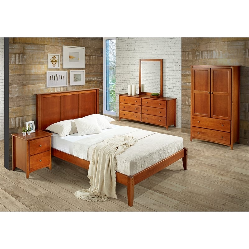 Camaflexi Shaker Style Solid Wood Queen Panel Platform Bed in Cherry