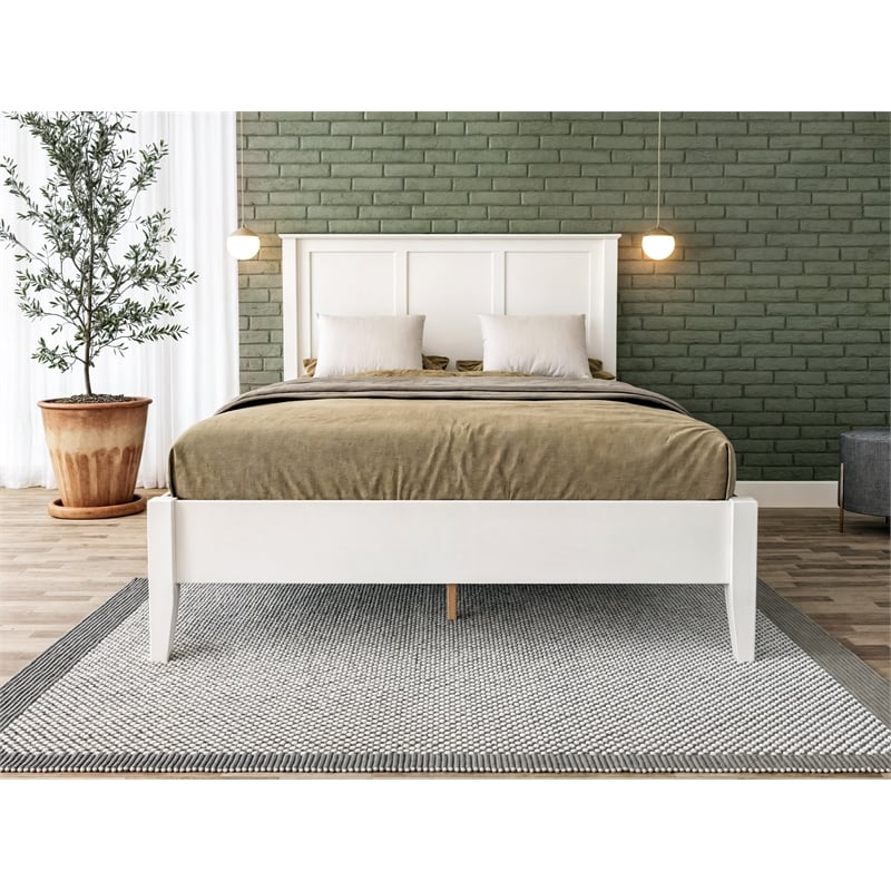 Camaflexi Shaker Style Panel Queen Size Bed Dual Height Slat Design White Finish