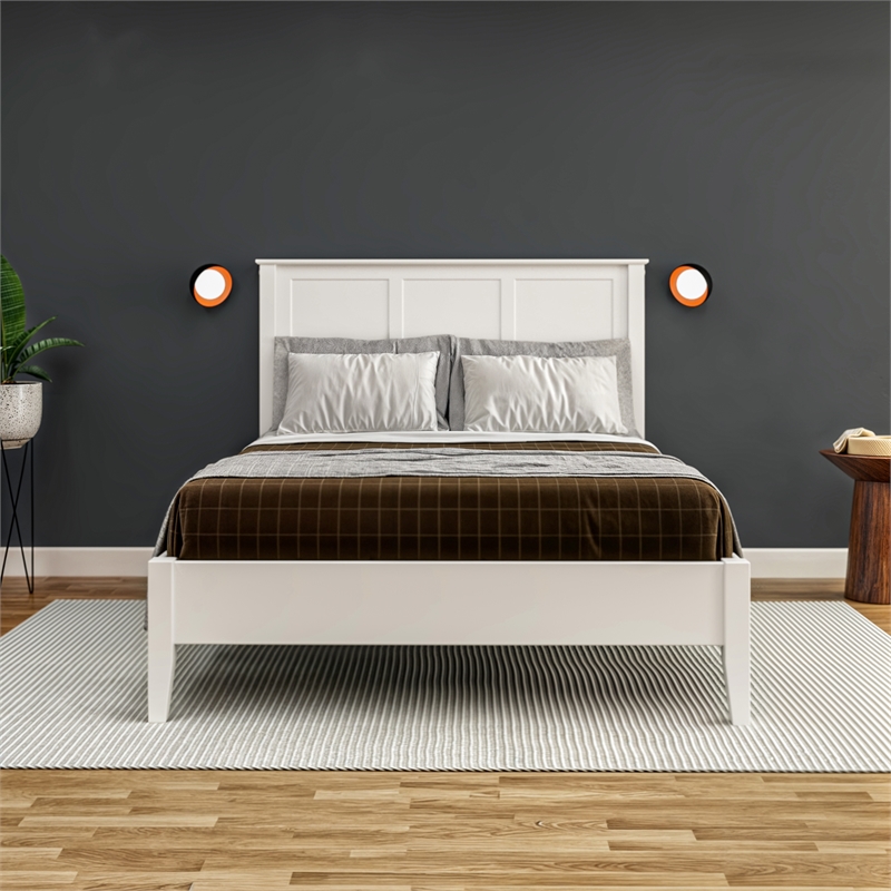 Camaflexi Shaker Style Panel Queen Size Bed Dual Height Slat Design White Finish