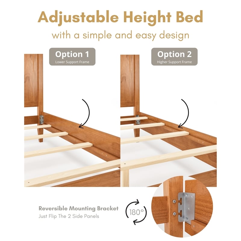 Camaflexi Shaker Style Panel Queen Size Bed Dual Height Slat Design White Finish