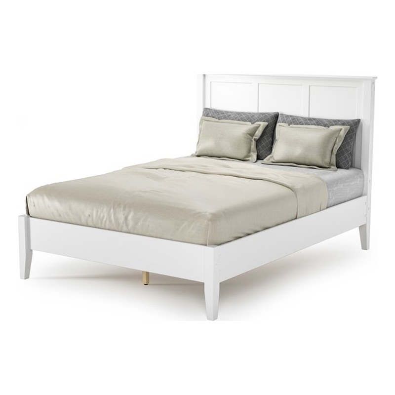 Camaflexi Shaker Style Panel Queen Size Bed Dual Height Slat Design White Finish