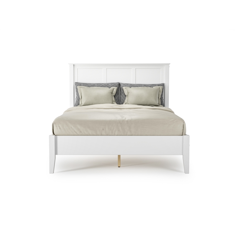 Camaflexi Shaker Style Panel Queen Size Bed Dual Height Slat Design White Finish