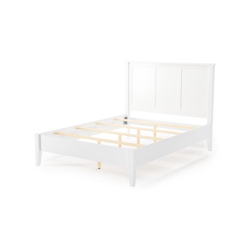 Camaflexi Shaker Style Panel Queen Size Bed Dual Height Slat Design White Finish