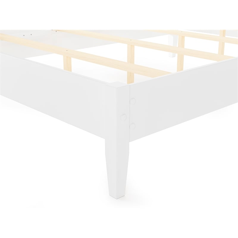 Camaflexi Shaker Style Panel Queen Size Bed Dual Height Slat Design White Finish