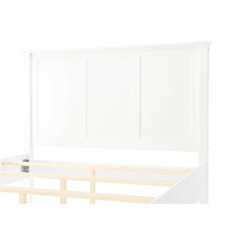Camaflexi Shaker Style Panel Queen Size Bed Dual Height Slat Design White Finish
