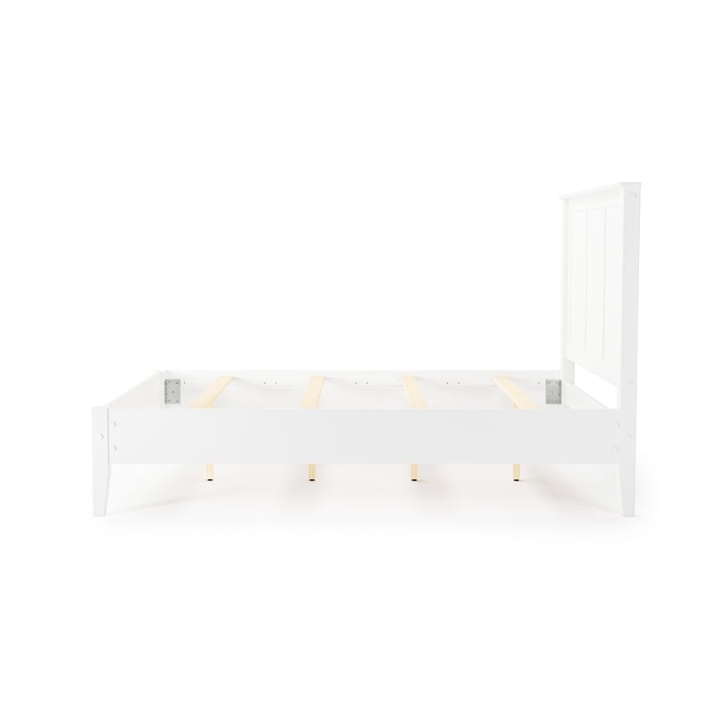 Camaflexi Shaker Style Panel Queen Size Bed Dual Height Slat Design White Finish