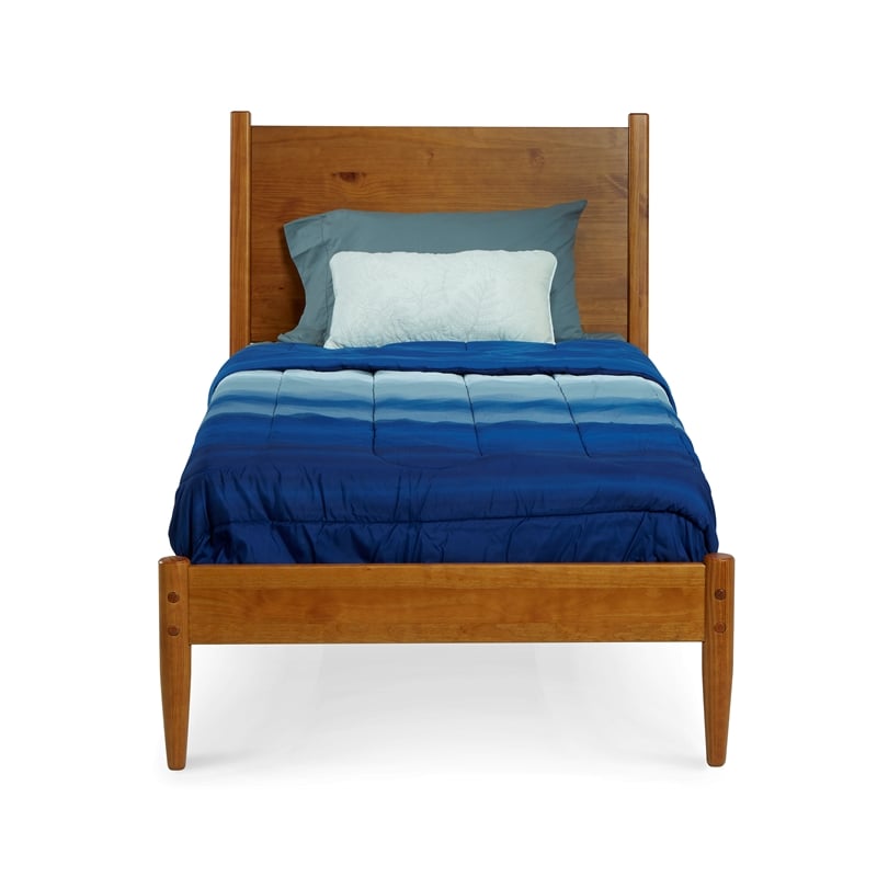 Camaflexi Mid-Century Solid Wood Twin Panel Bed in Castanho Brown