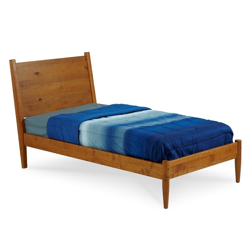 Camaflexi Mid-Century Solid Wood Twin Panel Bed in Castanho Brown