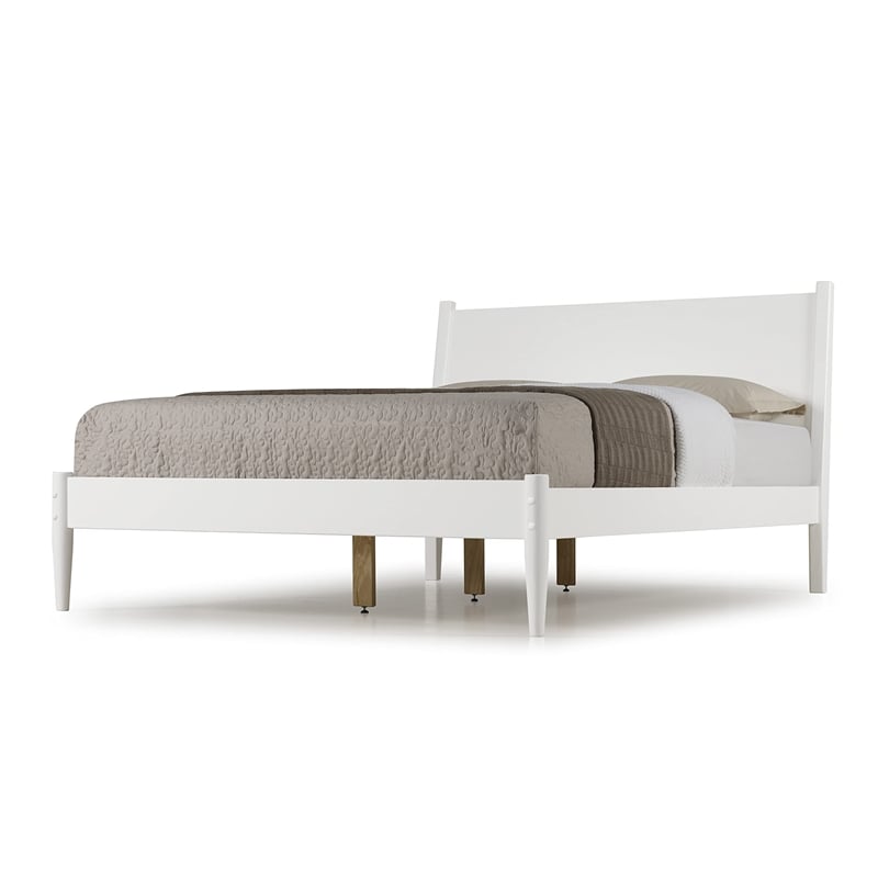 Camaflexi Mid-Century Solid Wood Twin Panel Bed in White