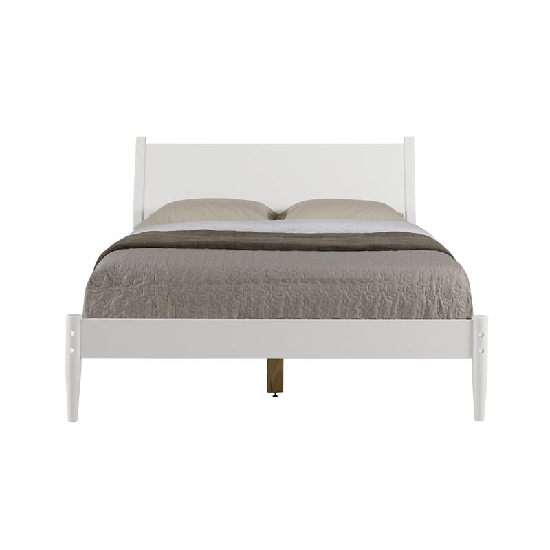 Camaflexi Mid-Century Solid Wood Twin Panel Bed in White
