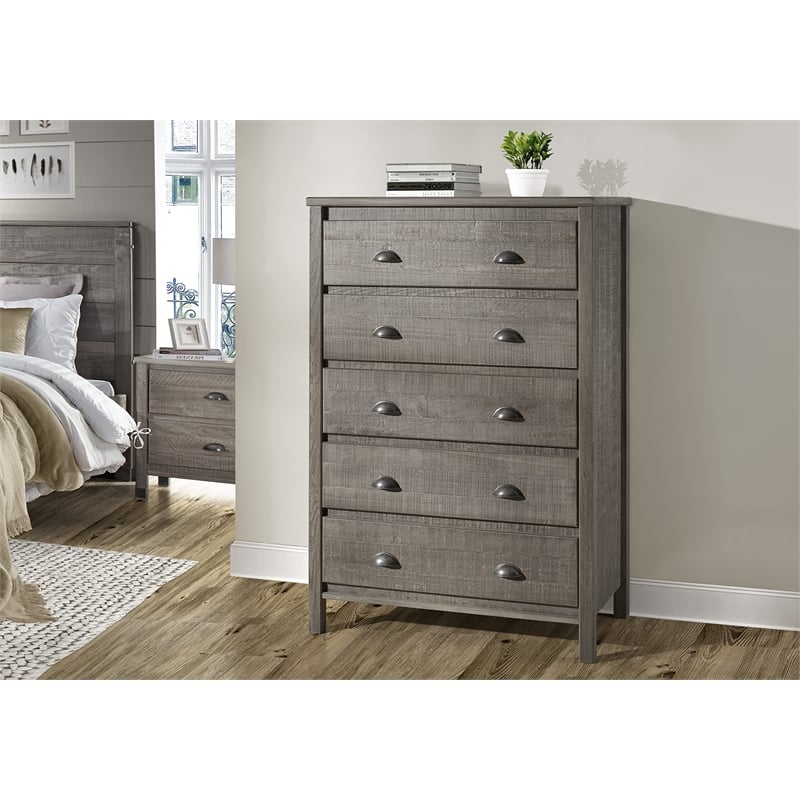 Camaflexi Baja Solid Wood 5-Drawer Bedroom Chest in Shabby White