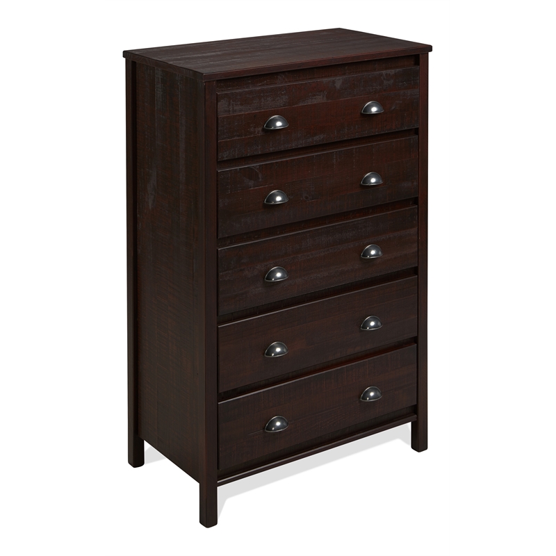 Camaflexi Baja Solid Wood 5-Drawer Bedroom Chest in Walnut