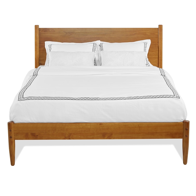 Camaflexi Mid-Century Solid Wood Full Panel Bed in Castanho Brown