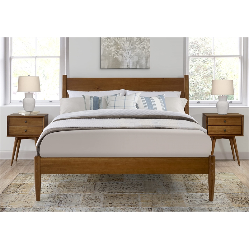 Camaflexi Mid-Century Solid Wood Full Panel Bed in Castanho Brown
