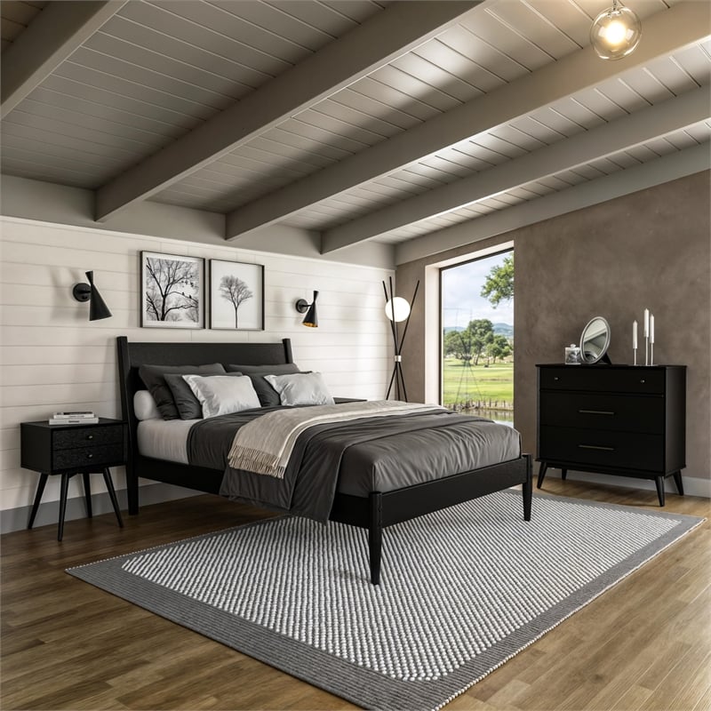 Camaflexi Mid-Century Solid Wood Full Panel Bed in Scandinavian Oak