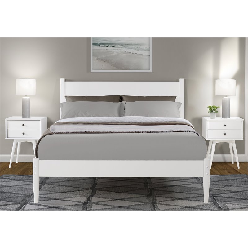 Camaflexi Mid-Century Solid Wood Full Panel Bed in White