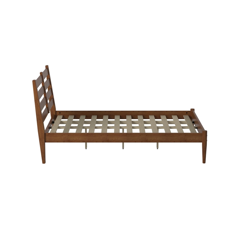 Camaflexi Mid-Century Solid Wood Slat Queen Bed in Castanho Brown