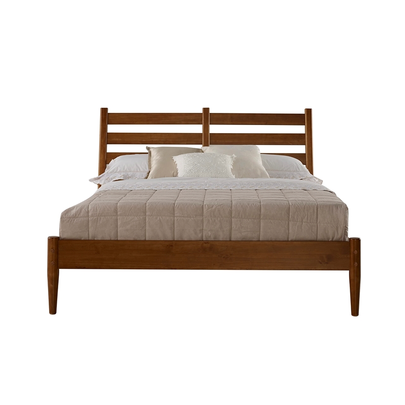 Camaflexi Mid-Century Solid Wood Slat Queen Bed in Castanho Brown