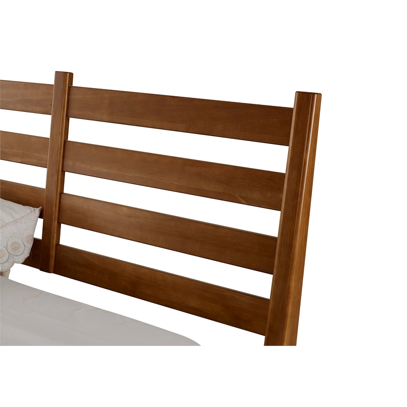 Camaflexi Mid-Century Solid Wood Slat Queen Bed in Castanho Brown
