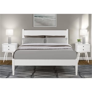 Camaflexi Mid-Century Solid Wood Queen Panel Bed in White