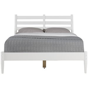 Camaflexi Mid-Century Solid Wood Slat Queen Bed in White
