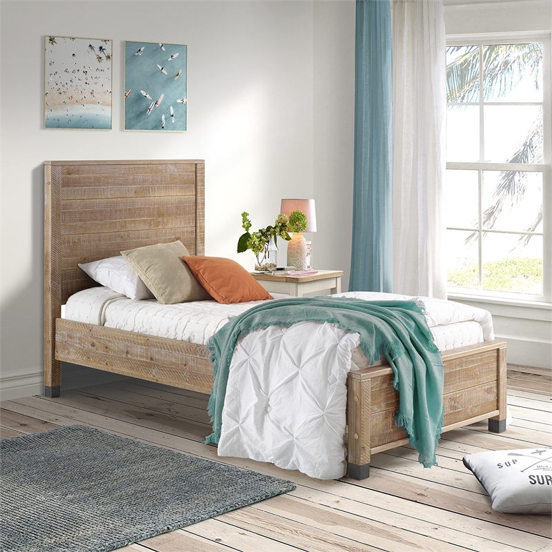 Camaflexi Baja Solid Wood King Platform Bed in Shabby White