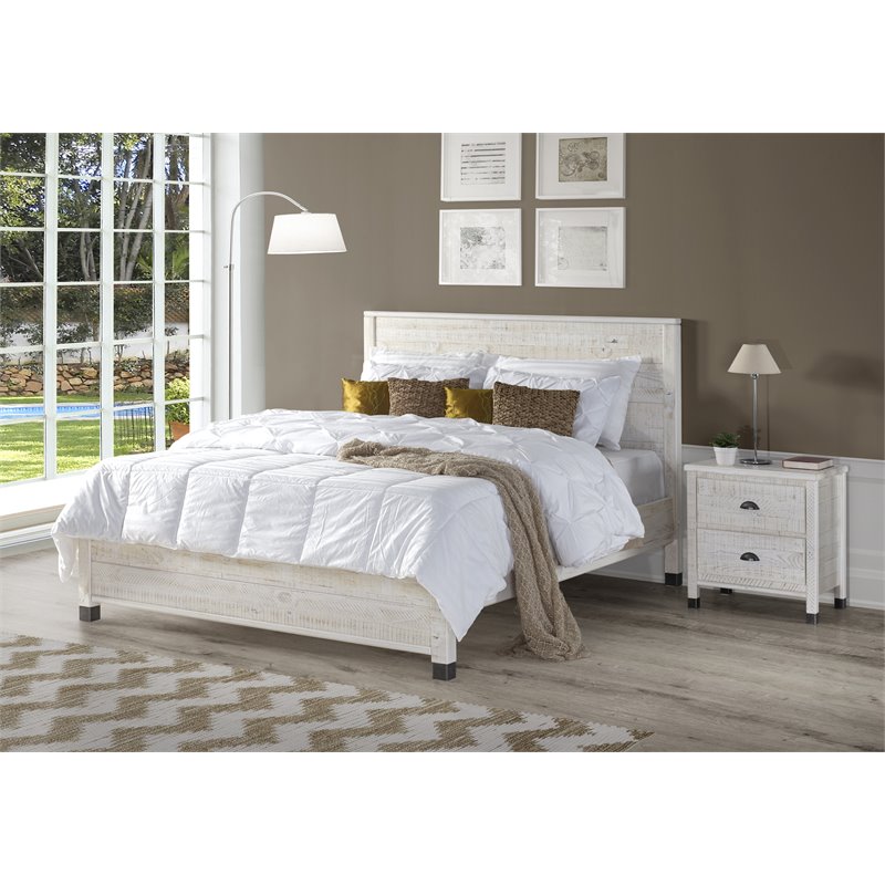 Camaflexi Baja Solid Wood Queen Platform Bed in Shabby White
