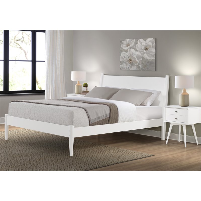 Camaflexi Mid-Century Solid Wood King Panel Bed in White