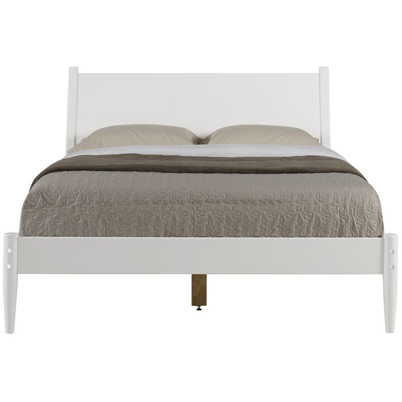 Camaflexi Mid-Century Solid Wood King Panel Bed in White