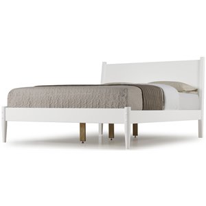 camaflexi mid-century solid wood panel bed in white