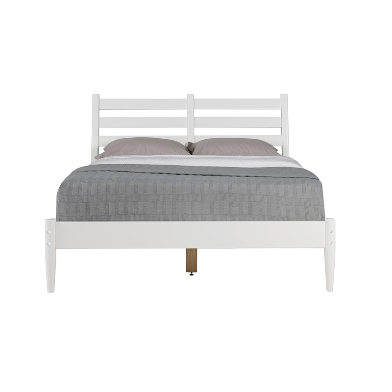 Camaflexi Mid-Century Solid Wood Slat King Bed in White