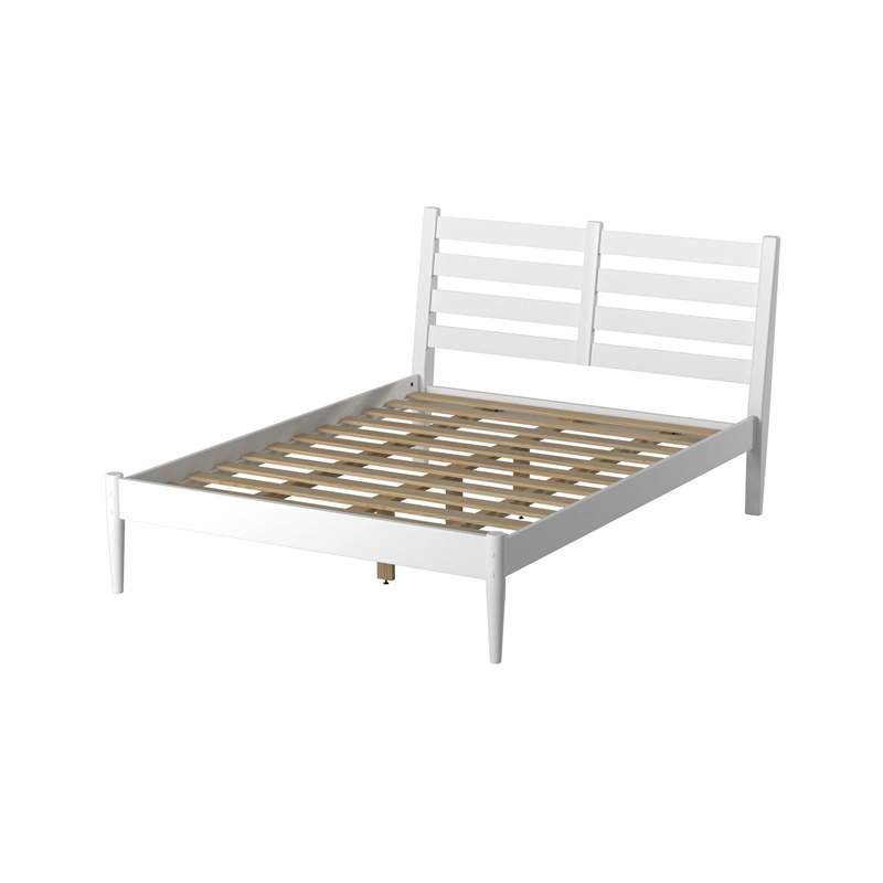 Camaflexi Mid-Century Solid Wood Slat King Bed in White