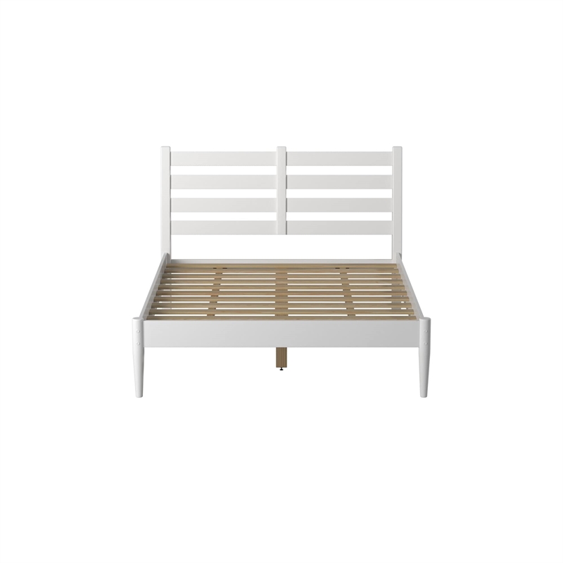 Camaflexi Mid-Century Solid Wood Slat King Bed in White