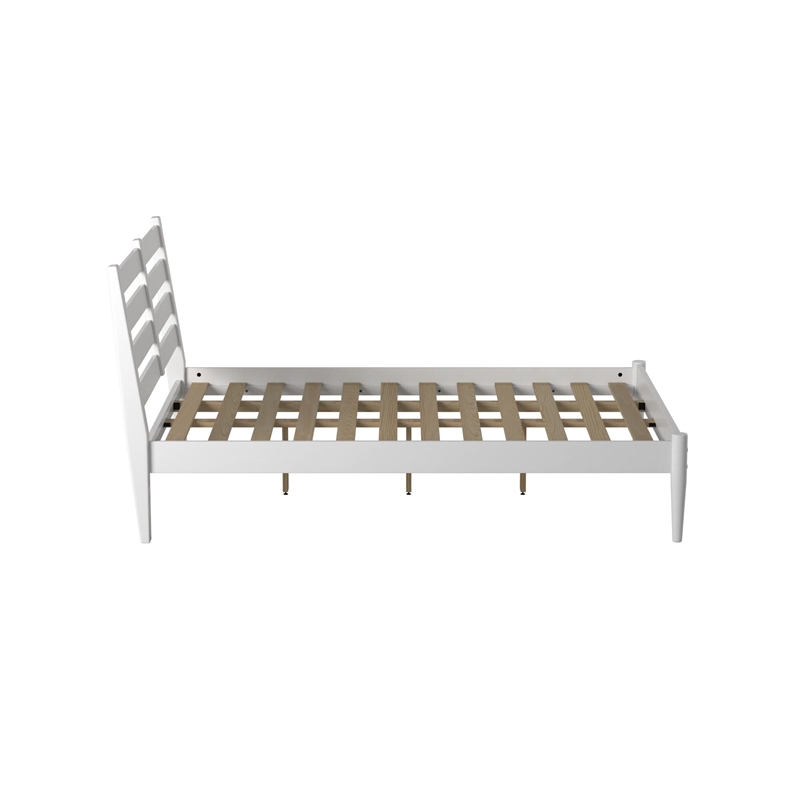 Camaflexi Mid-Century Solid Wood Slat King Bed in White